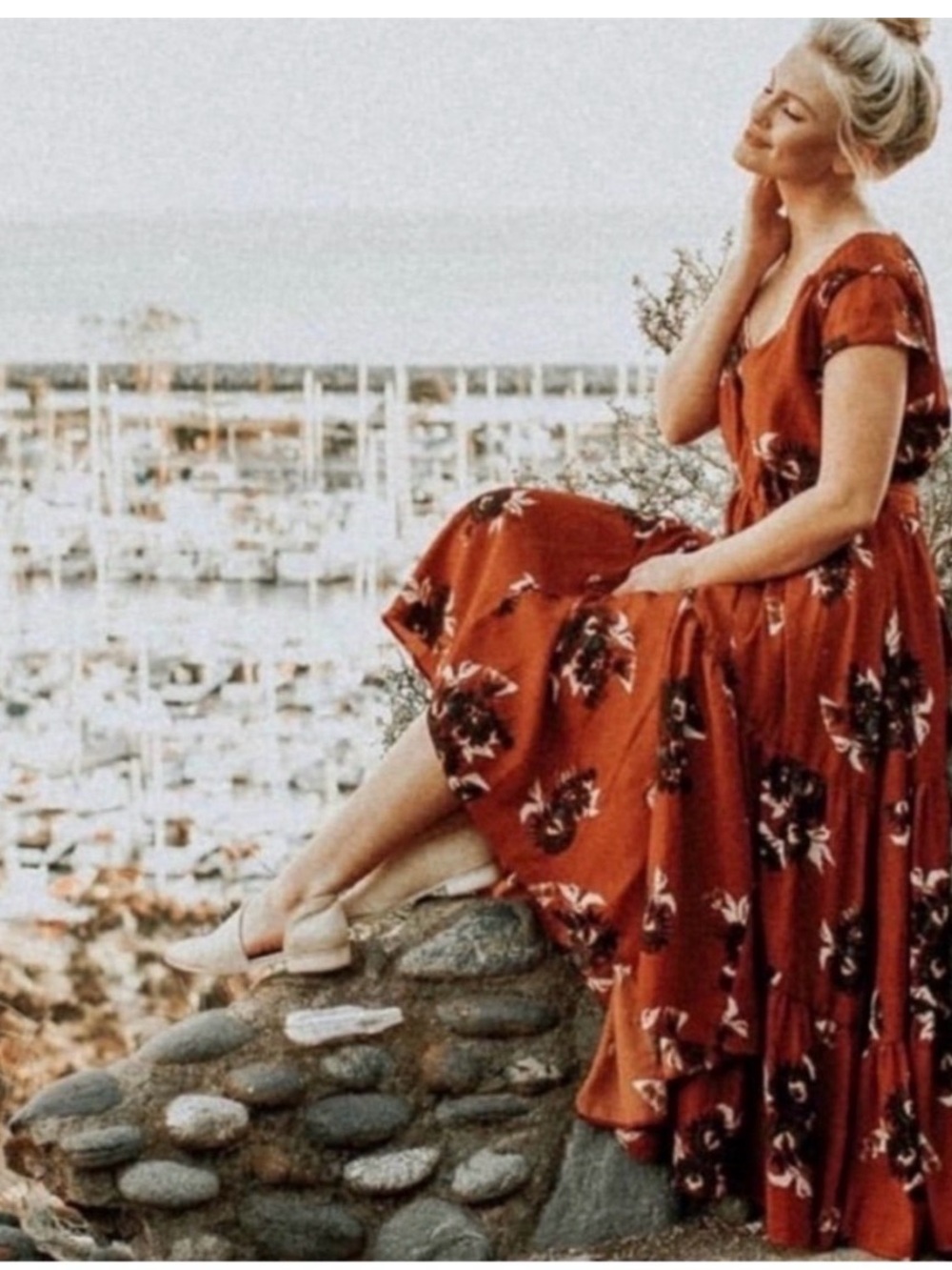 Free People All I Got Rust Floral Ruffle Maxi Dress Size 10